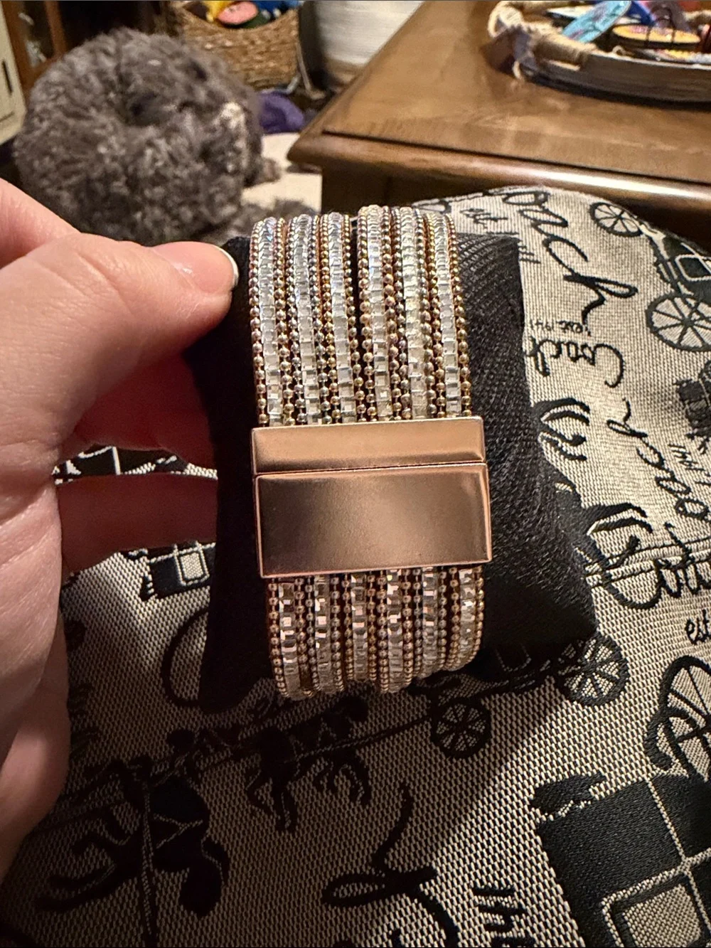 Sparkling Multi-Row Stretch Bracelet in Silver and Rose Gold